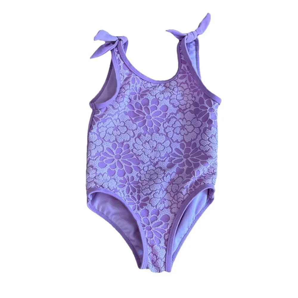 Kensie Girl 1 Pc Fully Lined Swimsuit Sz 2T Purple Floral Bathing Suit Toddler